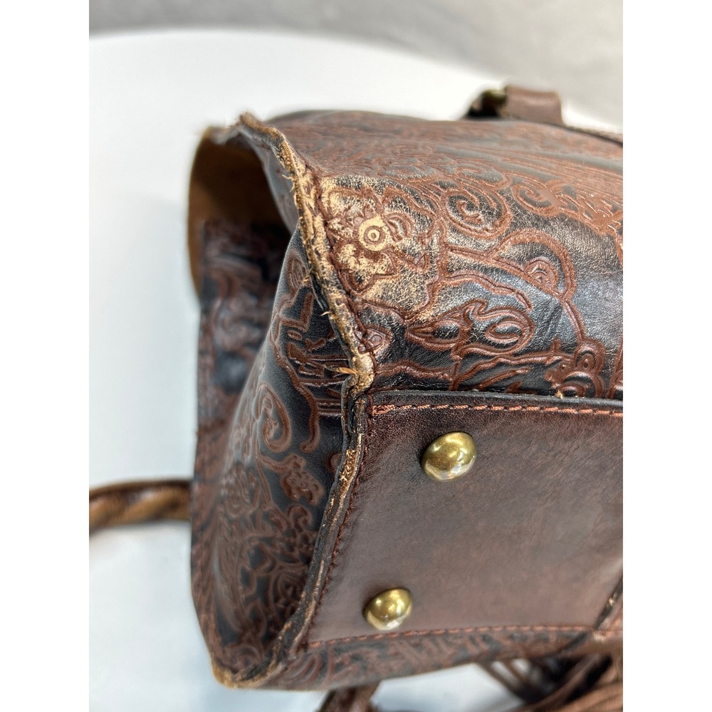 Patricia Nash Tooled Leather Shoulder Bag Brown Paisley Embossed Tassel - Picture 8 of 16